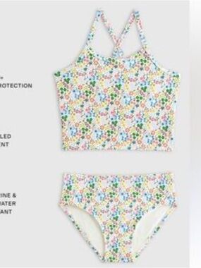 QUINCE Tankini Swimsuit Two Piece Kids Size 10 Ditsy Floral 7354